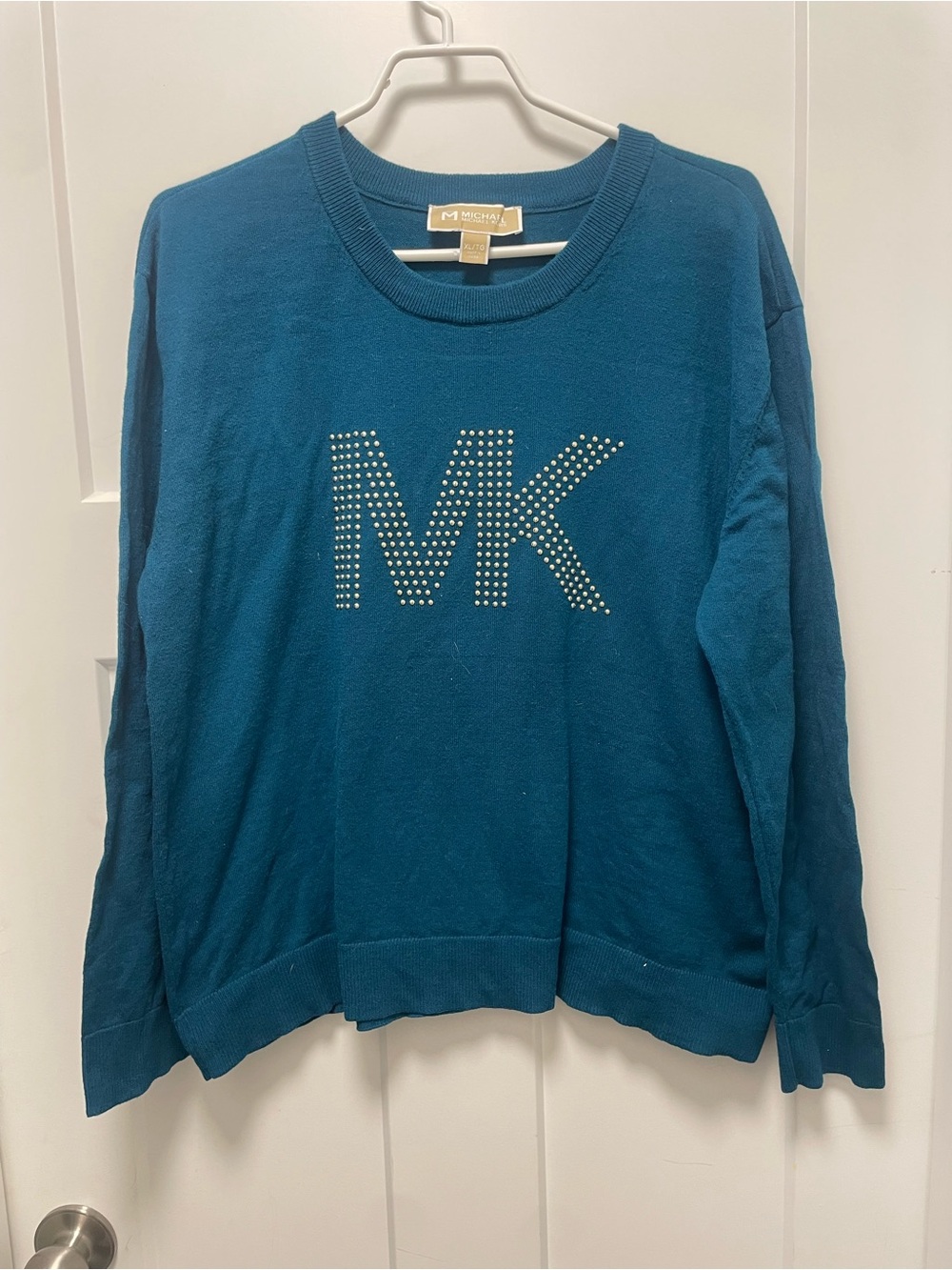 Michael Kors Teal Studded MK Logo Crew